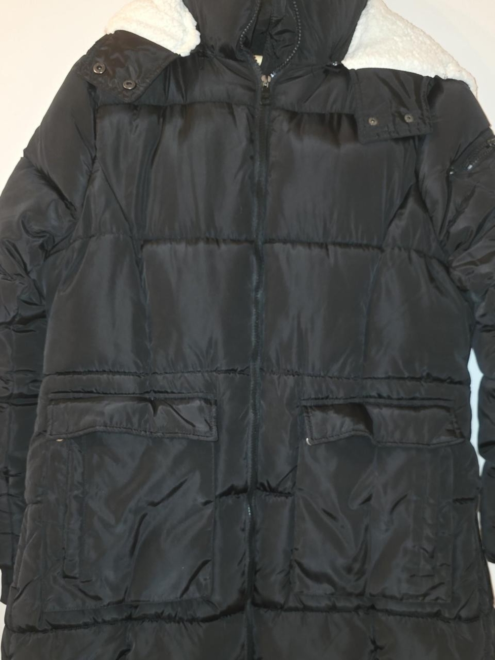Madden Girl Black Quilted Puffer Coat with Sherpa Collar